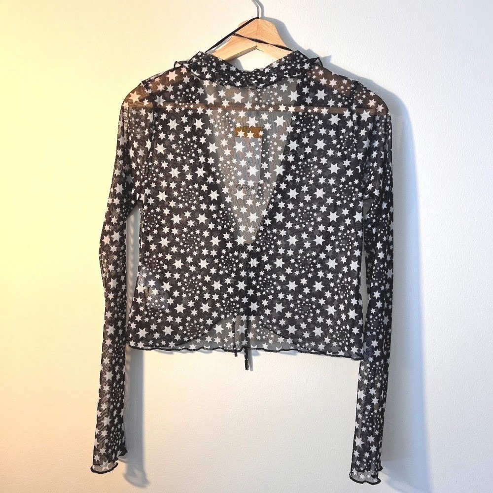 Free People Star Print Mesh Sheer Long Sleeve Crop Top Blouse XS - Picture 2 of 4